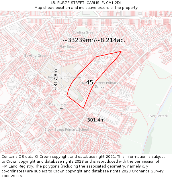 45, FURZE STREET, CARLISLE, CA1 2DL: Plot and title map