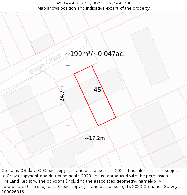 45, GAGE CLOSE, ROYSTON, SG8 7BE: Plot and title map