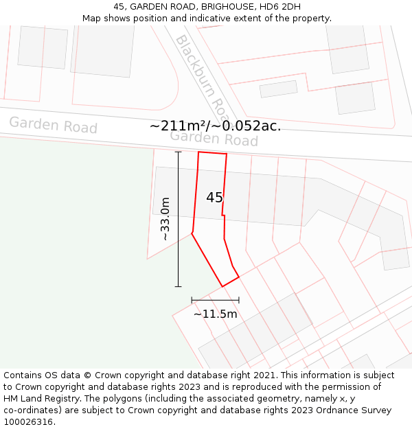 45, GARDEN ROAD, BRIGHOUSE, HD6 2DH: Plot and title map