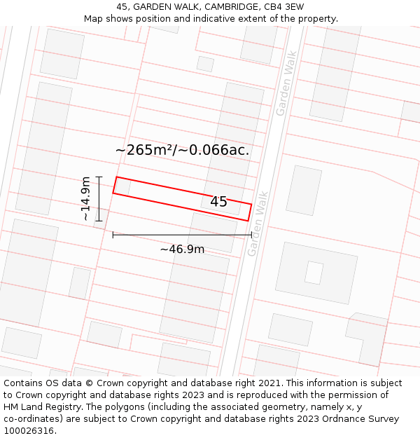45, GARDEN WALK, CAMBRIDGE, CB4 3EW: Plot and title map