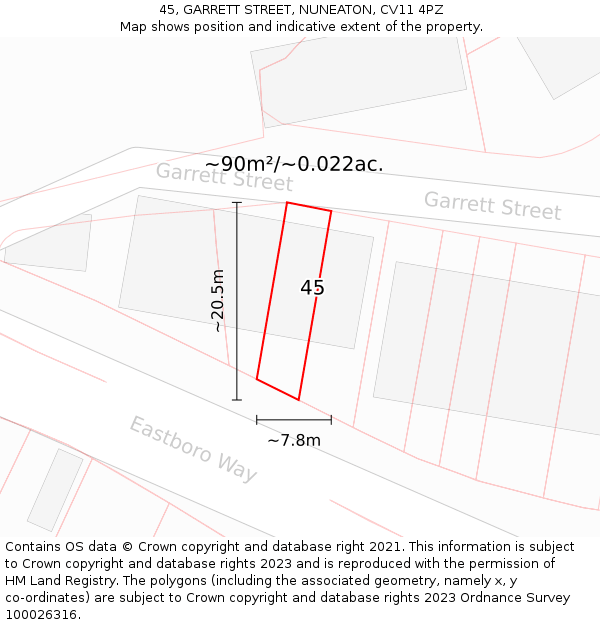 45, GARRETT STREET, NUNEATON, CV11 4PZ: Plot and title map