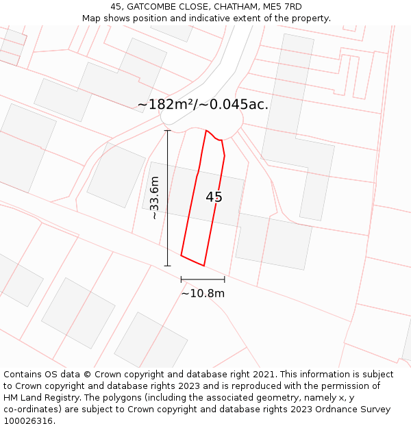 45, GATCOMBE CLOSE, CHATHAM, ME5 7RD: Plot and title map