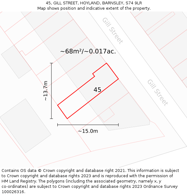 45, GILL STREET, HOYLAND, BARNSLEY, S74 9LR: Plot and title map
