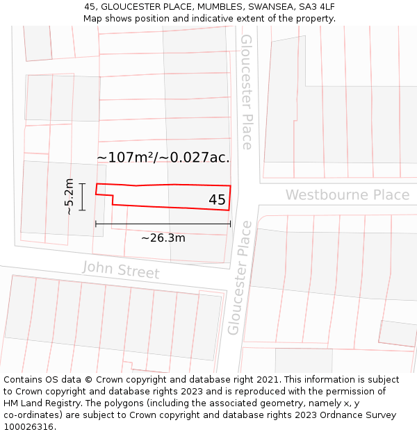 45, GLOUCESTER PLACE, MUMBLES, SWANSEA, SA3 4LF: Plot and title map