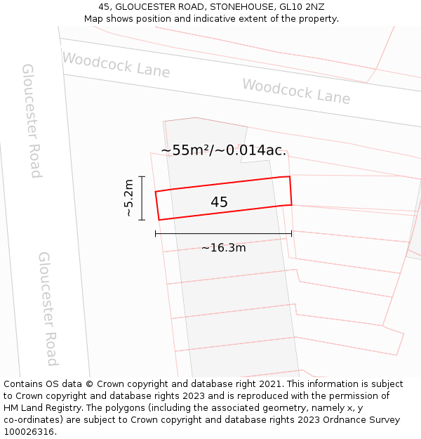 45, GLOUCESTER ROAD, STONEHOUSE, GL10 2NZ: Plot and title map