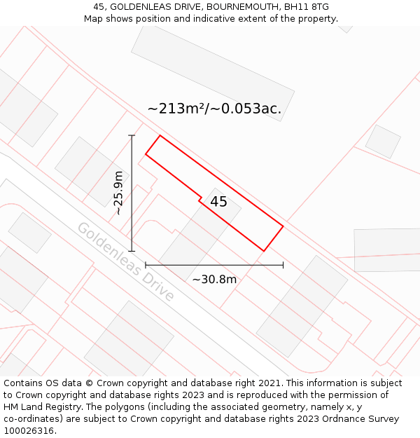 45, GOLDENLEAS DRIVE, BOURNEMOUTH, BH11 8TG: Plot and title map