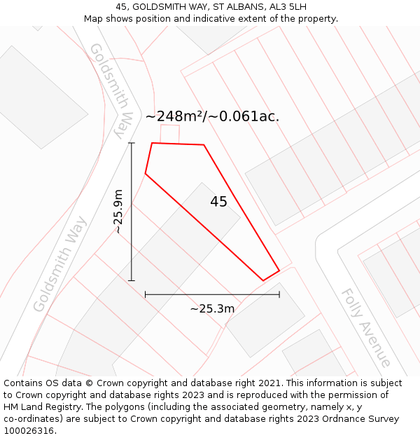 45, GOLDSMITH WAY, ST ALBANS, AL3 5LH: Plot and title map