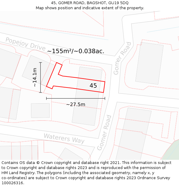 45, GOMER ROAD, BAGSHOT, GU19 5DQ: Plot and title map