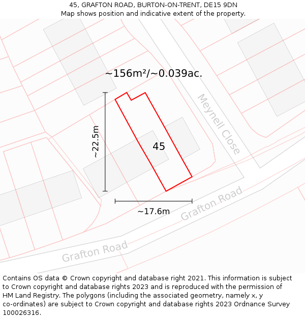 45, GRAFTON ROAD, BURTON-ON-TRENT, DE15 9DN: Plot and title map