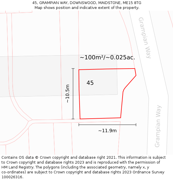 45, GRAMPIAN WAY, DOWNSWOOD, MAIDSTONE, ME15 8TG: Plot and title map