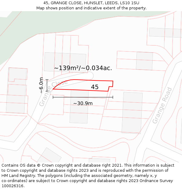 45, GRANGE CLOSE, HUNSLET, LEEDS, LS10 1SU: Plot and title map