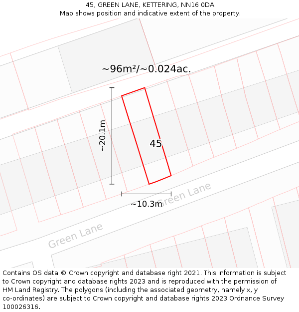 45, GREEN LANE, KETTERING, NN16 0DA: Plot and title map