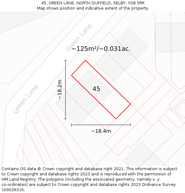 45, GREEN LANE, NORTH DUFFIELD, SELBY, YO8 5RR: Plot and title map
