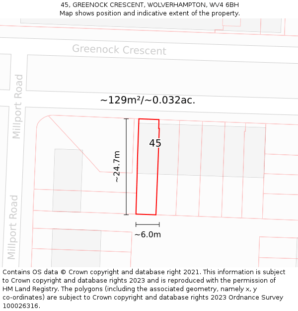 45, GREENOCK CRESCENT, WOLVERHAMPTON, WV4 6BH: Plot and title map