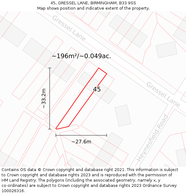 45, GRESSEL LANE, BIRMINGHAM, B33 9SS: Plot and title map
