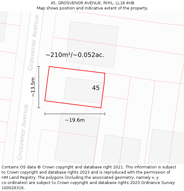45, GROSVENOR AVENUE, RHYL, LL18 4HB: Plot and title map