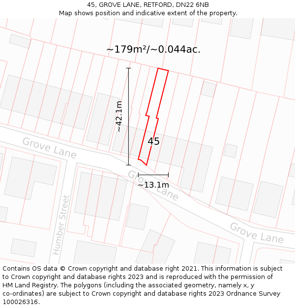 45, GROVE LANE, RETFORD, DN22 6NB: Plot and title map