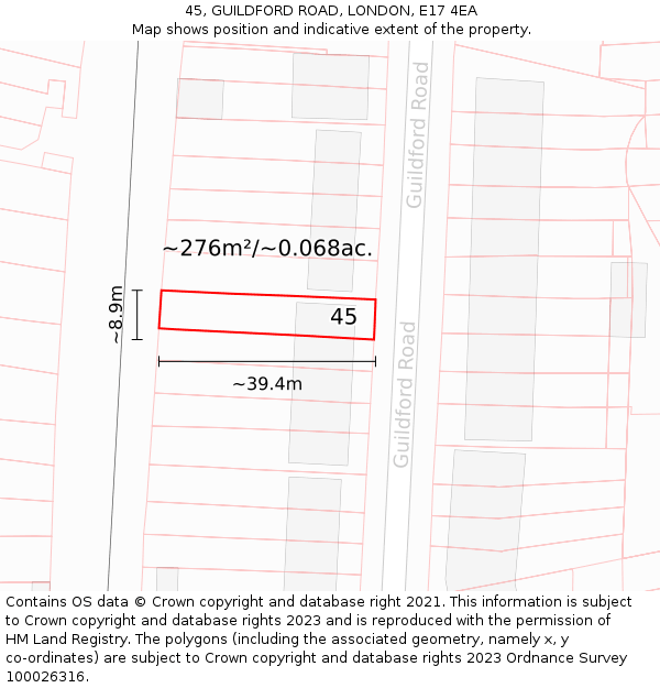 45, GUILDFORD ROAD, LONDON, E17 4EA: Plot and title map