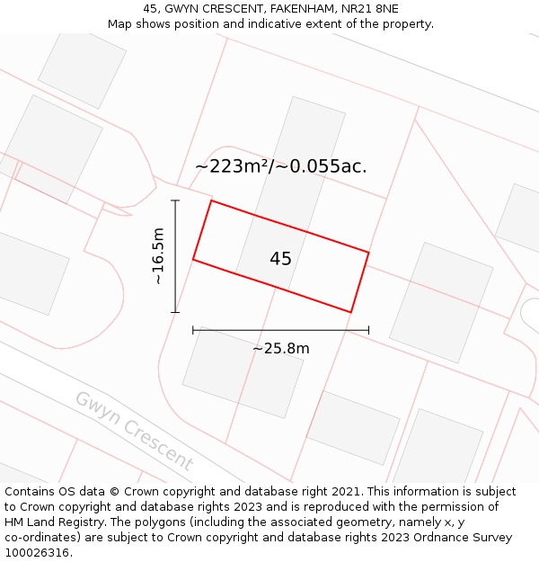 45, GWYN CRESCENT, FAKENHAM, NR21 8NE: Plot and title map