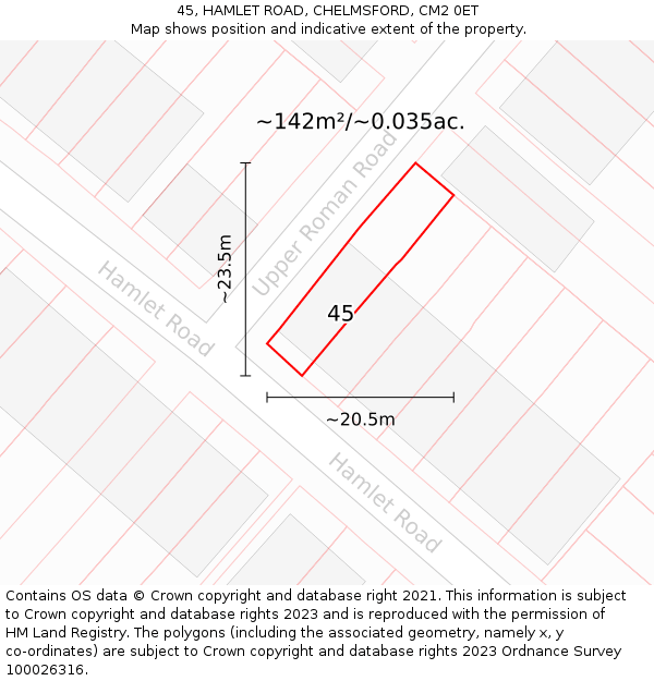 45, HAMLET ROAD, CHELMSFORD, CM2 0ET: Plot and title map
