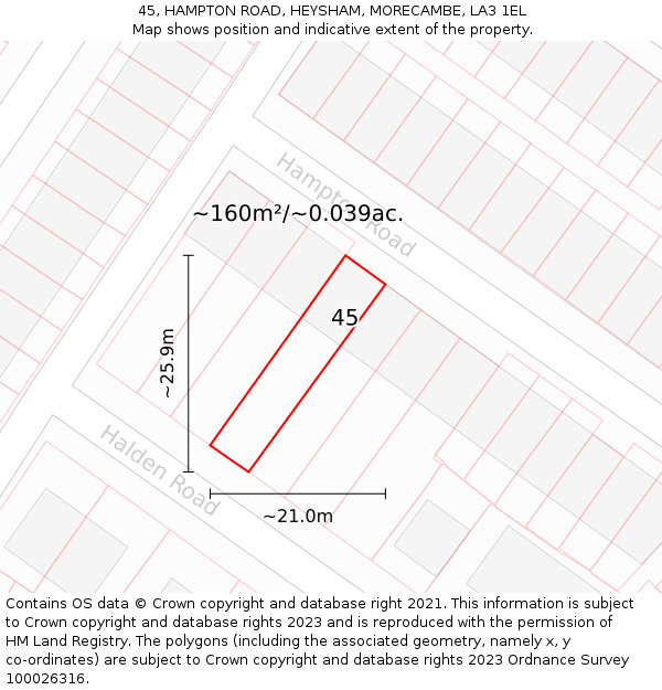 45, HAMPTON ROAD, HEYSHAM, MORECAMBE, LA3 1EL: Plot and title map