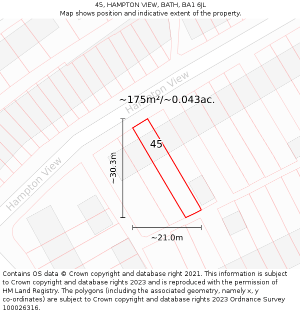 45, HAMPTON VIEW, BATH, BA1 6JL: Plot and title map