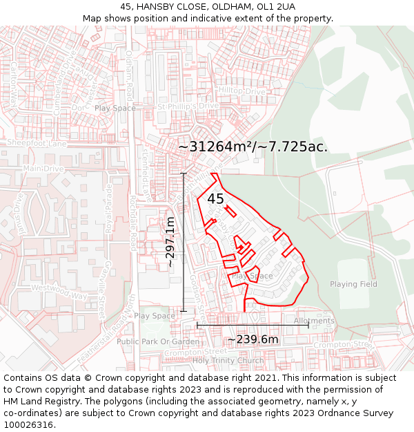 45, HANSBY CLOSE, OLDHAM, OL1 2UA: Plot and title map