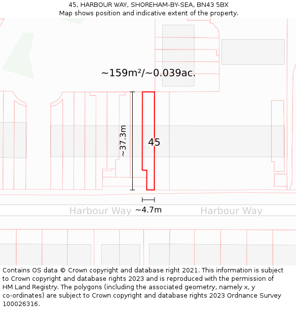45, HARBOUR WAY, SHOREHAM-BY-SEA, BN43 5BX: Plot and title map