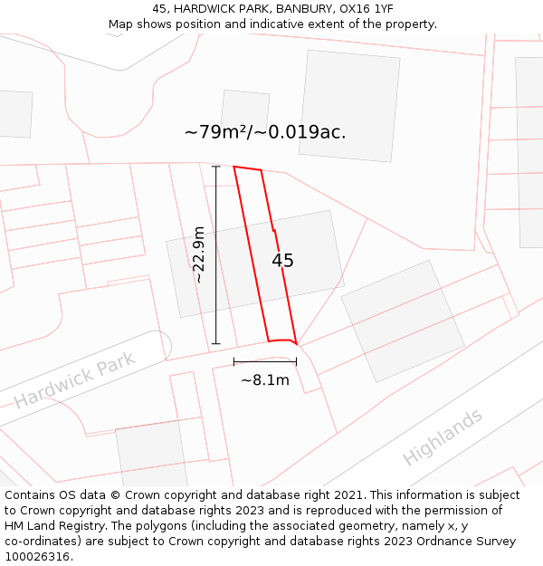 45, HARDWICK PARK, BANBURY, OX16 1YF: Plot and title map
