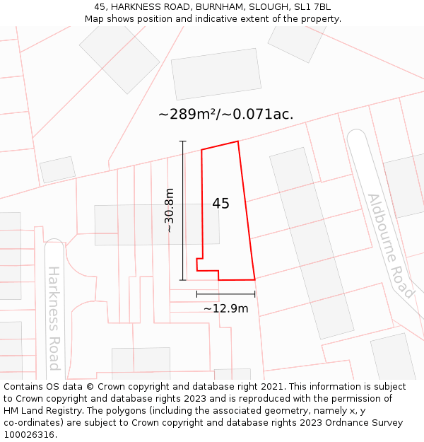 45, HARKNESS ROAD, BURNHAM, SLOUGH, SL1 7BL: Plot and title map