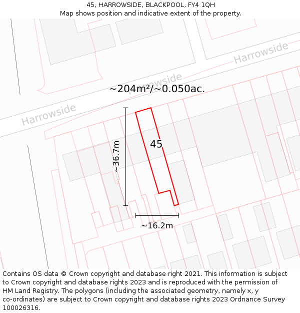45, HARROWSIDE, BLACKPOOL, FY4 1QH: Plot and title map
