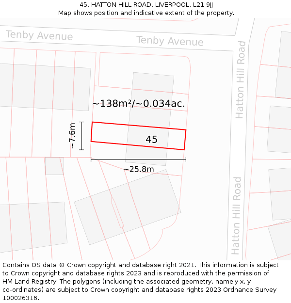 45, HATTON HILL ROAD, LIVERPOOL, L21 9JJ: Plot and title map