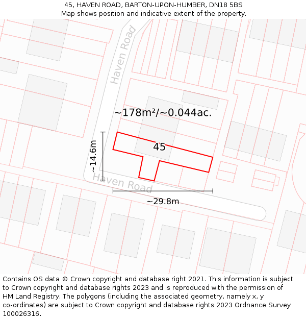45, HAVEN ROAD, BARTON-UPON-HUMBER, DN18 5BS: Plot and title map