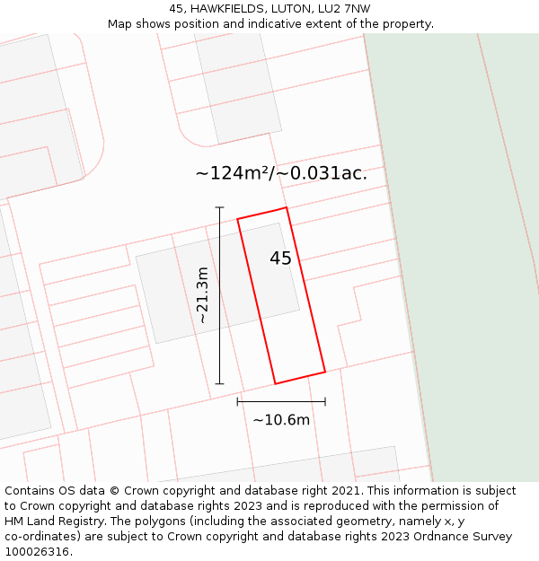 45, HAWKFIELDS, LUTON, LU2 7NW: Plot and title map