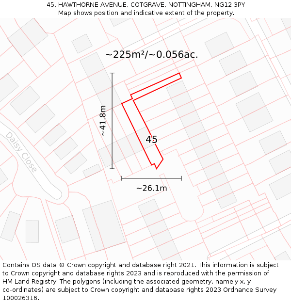 45, HAWTHORNE AVENUE, COTGRAVE, NOTTINGHAM, NG12 3PY: Plot and title map