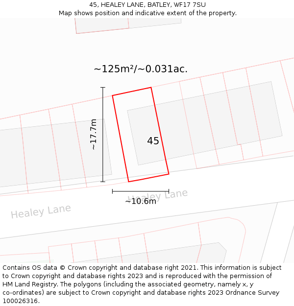 45, HEALEY LANE, BATLEY, WF17 7SU: Plot and title map