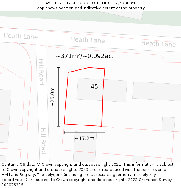 45, HEATH LANE, CODICOTE, HITCHIN, SG4 8YE: Plot and title map