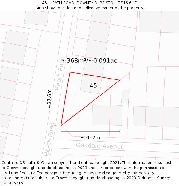 45, HEATH ROAD, DOWNEND, BRISTOL, BS16 6HD: Plot and title map