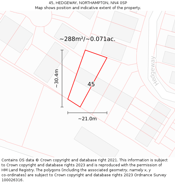45, HEDGEWAY, NORTHAMPTON, NN4 0SP: Plot and title map