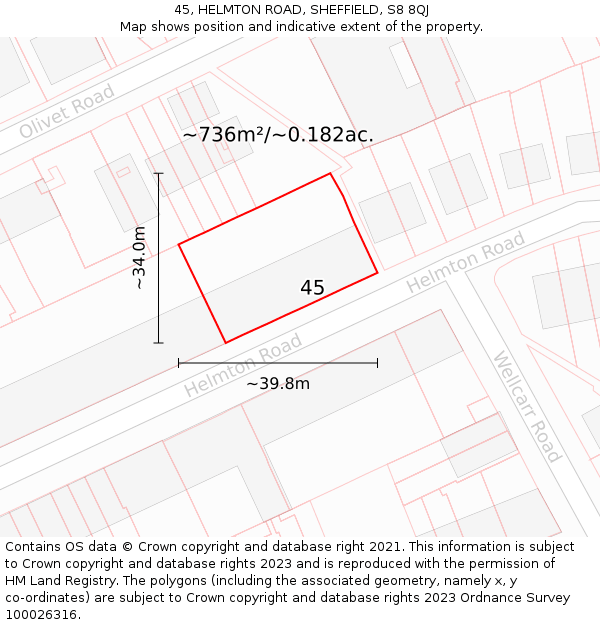 45, HELMTON ROAD, SHEFFIELD, S8 8QJ: Plot and title map