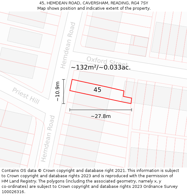 45, HEMDEAN ROAD, CAVERSHAM, READING, RG4 7SY: Plot and title map