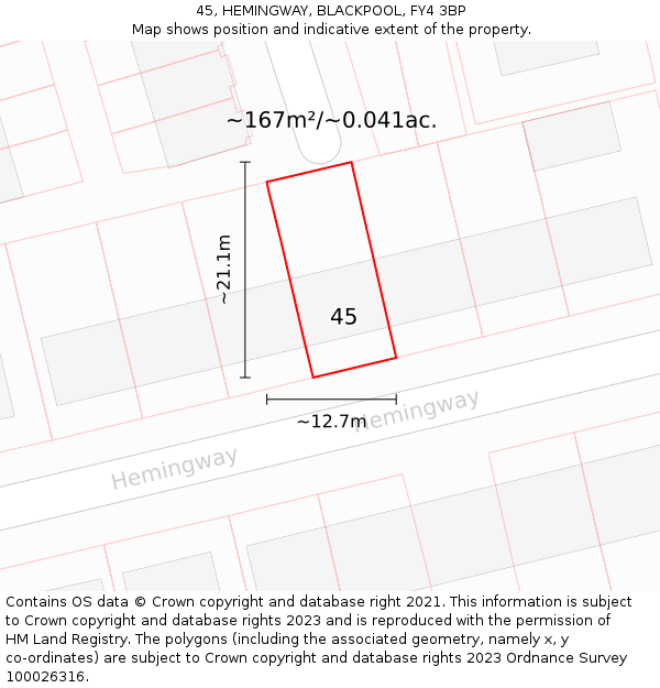 45, HEMINGWAY, BLACKPOOL, FY4 3BP: Plot and title map