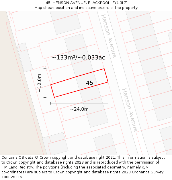 45, HENSON AVENUE, BLACKPOOL, FY4 3LZ: Plot and title map