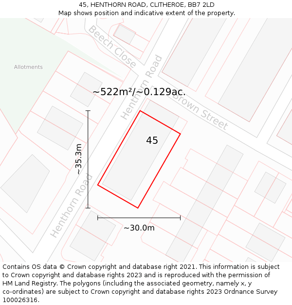 45, HENTHORN ROAD, CLITHEROE, BB7 2LD: Plot and title map