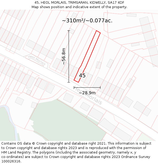 45, HEOL MORLAIS, TRIMSARAN, KIDWELLY, SA17 4DF: Plot and title map
