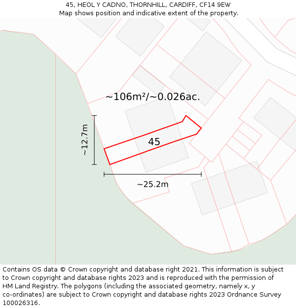45, HEOL Y CADNO, THORNHILL, CARDIFF, CF14 9EW: Plot and title map