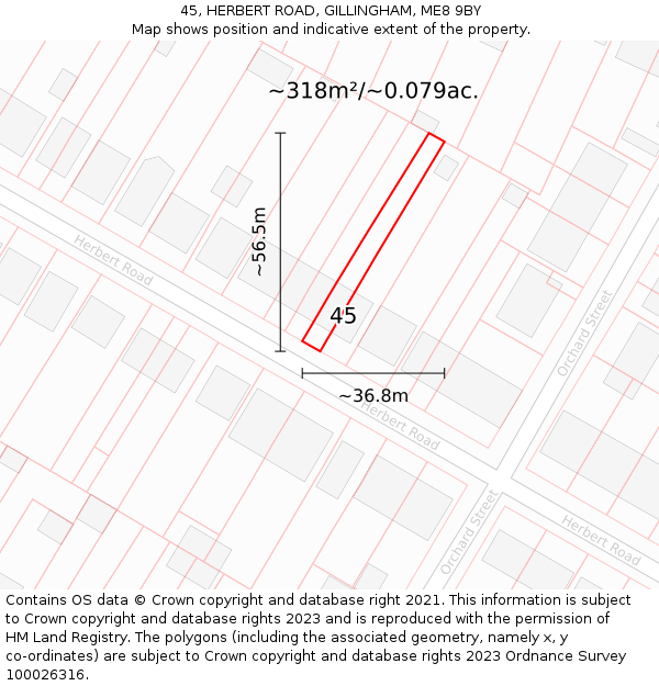 45, HERBERT ROAD, GILLINGHAM, ME8 9BY: Plot and title map