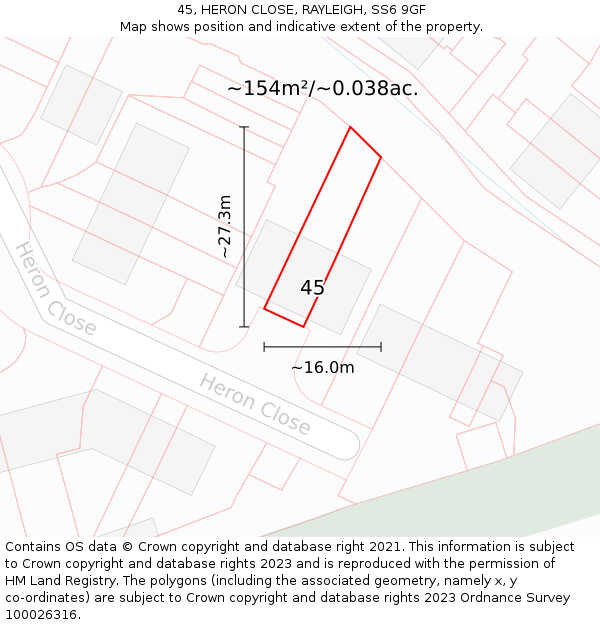 45, HERON CLOSE, RAYLEIGH, SS6 9GF: Plot and title map