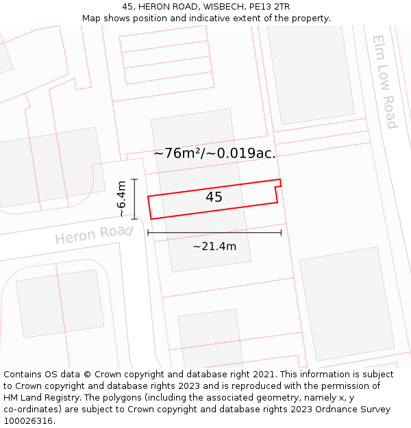 45, HERON ROAD, WISBECH, PE13 2TR: Plot and title map