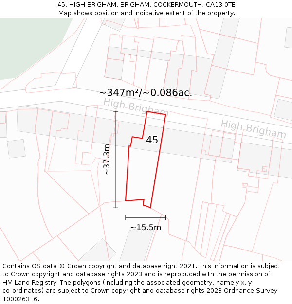 45, HIGH BRIGHAM, BRIGHAM, COCKERMOUTH, CA13 0TE: Plot and title map